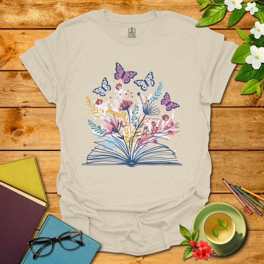 Wildflower Butterfly Book T-shirt