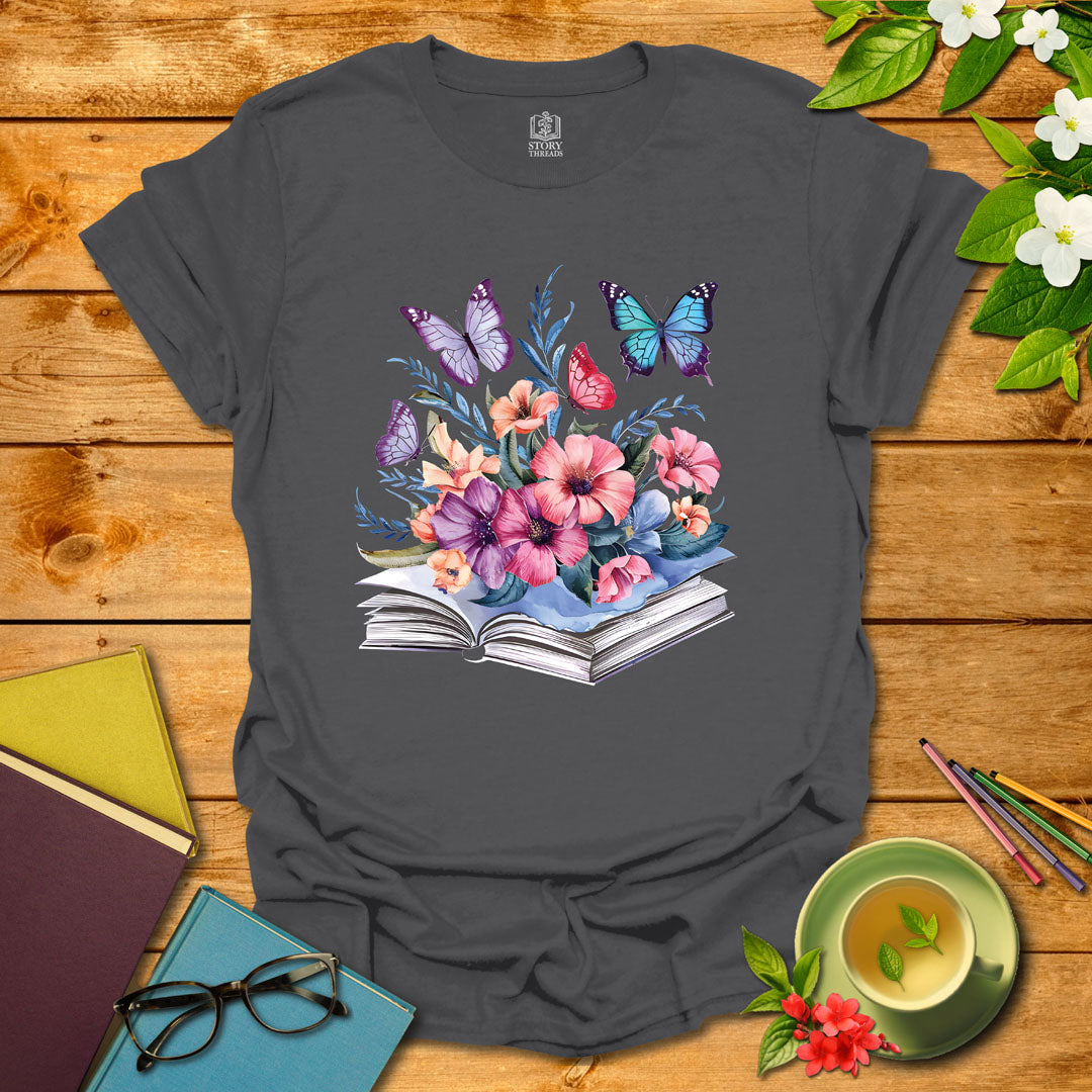 Floral Butterfly Book T-shirt