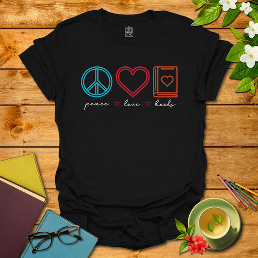 Retro Peace Love Books T-shirt