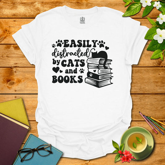 Distracted By Cats And Books T-shirt